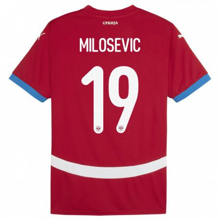 Kandiny Mujer Camiseta Serbia Jovan Milosevic #19 Rojo 1ª Equipación 24-26 La Camisa Chile