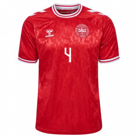 Kandiny Mujer Camiseta Dinamarca Simon Kjaer #4 Rojo 1ª Equipación 24-26 La Camisa Chile