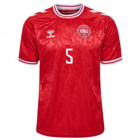 Kandiny Mujer Camiseta Dinamarca Patrick Dorgu #5 Rojo 1ª Equipación 24-26 La Camisa Chile