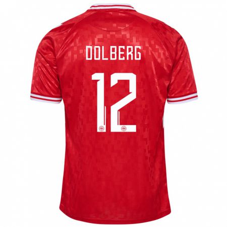Kandiny Mujer Camiseta Dinamarca Kasper Dolberg #12 Rojo 1ª Equipación 24-26 La Camisa Chile