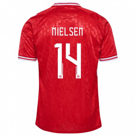 Kandiny Mujer Camiseta Dinamarca Julius Nielsen #14 Rojo 1ª Equipación 24-26 La Camisa Chile