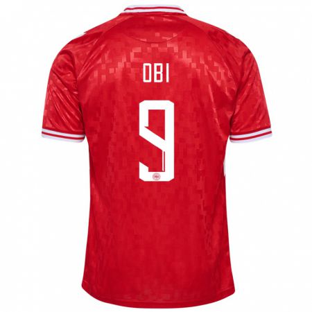 Kandiny Mujer Camiseta Dinamarca Chido Obi #9 Rojo 1ª Equipación 24-26 La Camisa Chile