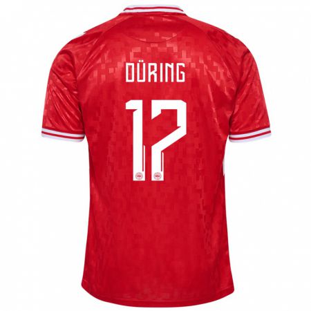 Kandiny Mujer Camiseta Dinamarca Rasmus Düring #17 Rojo 1ª Equipación 24-26 La Camisa Chile