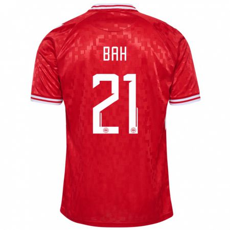 Kandiny Mujer Camiseta Dinamarca Alexander Bah #21 Rojo 1ª Equipación 24-26 La Camisa Chile