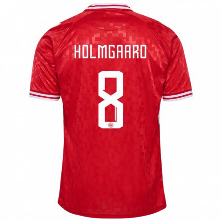 Kandiny Mujer Camiseta Dinamarca Sara Holmgaard #8 Rojo 1ª Equipación 24-26 La Camisa Chile