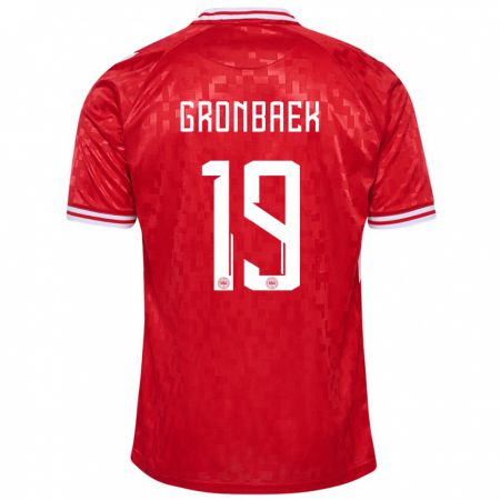 Kandiny Mujer Camiseta Dinamarca Albert Gronbaek #19 Rojo 1ª Equipación 24-26 La Camisa Chile