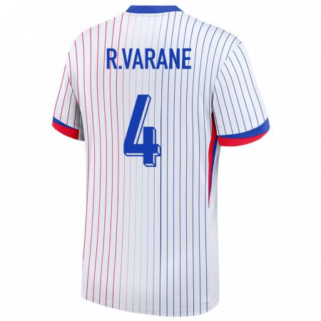 Kandiny Mujer Camiseta Francia Raphael Varane #4 Blanco 2ª Equipación 24-26 La Camisa Chile