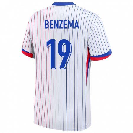 Kandiny Mujer Camiseta Francia Karim Benzema #19 Blanco 2ª Equipación 24-26 La Camisa Chile