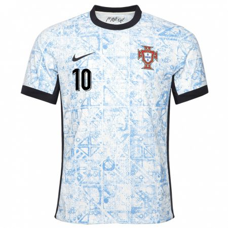 Kandiny Mujer Camiseta Portugal Tiago Freitas #10 Crema Azul 2ª Equipación 24-26 La Camisa Chile