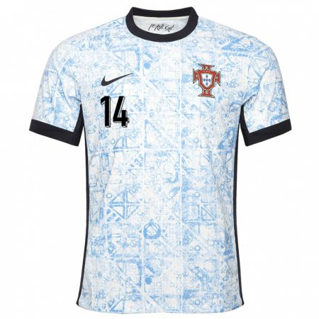 Kandiny Mujer Camiseta Portugal Rodrigo Conceicao #14 Crema Azul 2ª Equipación 24-26 La Camisa Chile