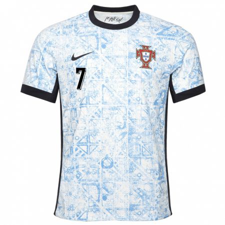Kandiny Mujer Camiseta Portugal Gil Martins #7 Crema Azul 2ª Equipación 24-26 La Camisa Chile