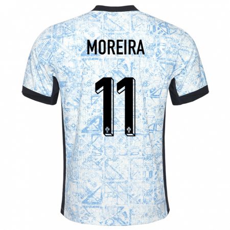 Kandiny Mujer Camiseta Portugal Diego Moreira #11 Crema Azul 2ª Equipación 24-26 La Camisa Chile
