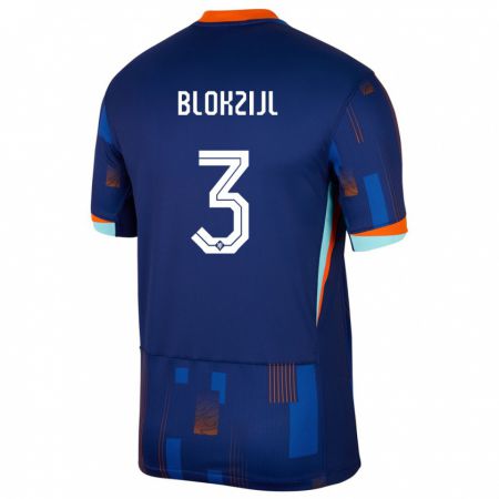 Kandiny Mujer Camiseta Países Bajos Thijmen Blokzijl #3 Azul 2ª Equipación 24-26 La Camisa Chile