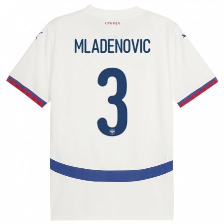 Kandiny Mujer Camiseta Serbia Filip Mladenovic #3 Blanco 2ª Equipación 24-26 La Camisa Chile