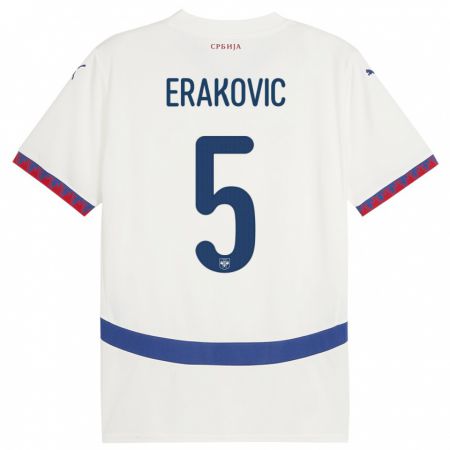 Kandiny Mujer Camiseta Serbia Strahinja Erakovic #5 Blanco 2ª Equipación 24-26 La Camisa Chile