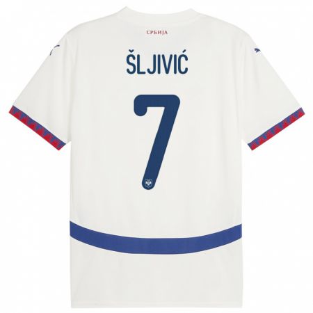 Kandiny Mujer Camiseta Serbia Jovan Sljivic #7 Blanco 2ª Equipación 24-26 La Camisa Chile