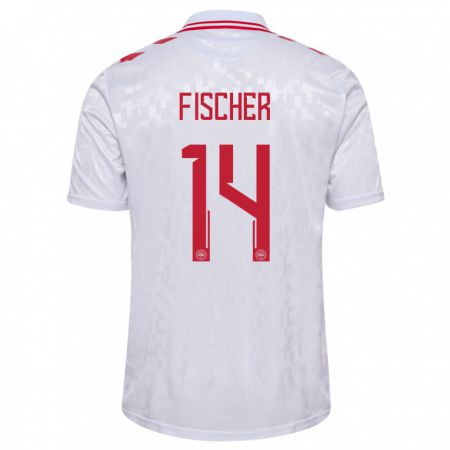 Kandiny Mujer Camiseta Dinamarca Mikkel Fischer #14 Blanco 2ª Equipación 24-26 La Camisa Chile