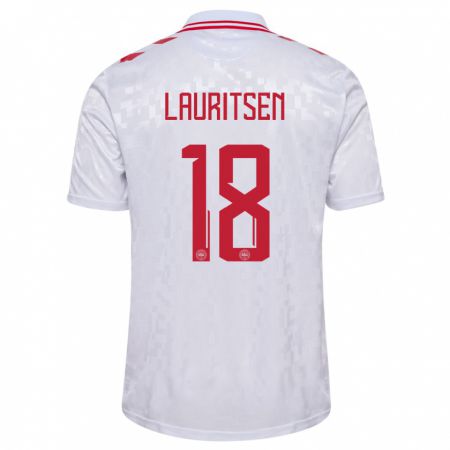 Kandiny Mujer Camiseta Dinamarca Tobias Lauritsen #18 Blanco 2ª Equipación 24-26 La Camisa Chile