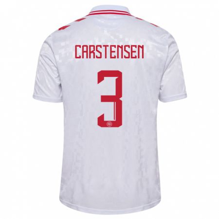 Kandiny Mujer Camiseta Dinamarca Rasmus Carstensen #3 Blanco 2ª Equipación 24-26 La Camisa Chile