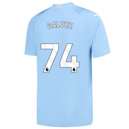 Kandiny Niño Camiseta Tomas Galvez #74 Azul Claro 1ª Equipación 2023/24 La Camisa Chile