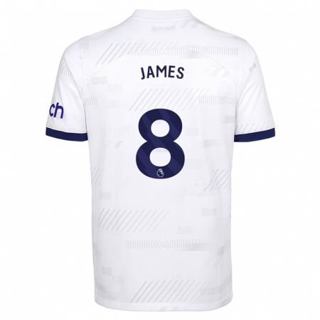 Kandiny Niño Camiseta Angharad James #8 Blanco 1ª Equipación 2023/24 La Camisa Chile