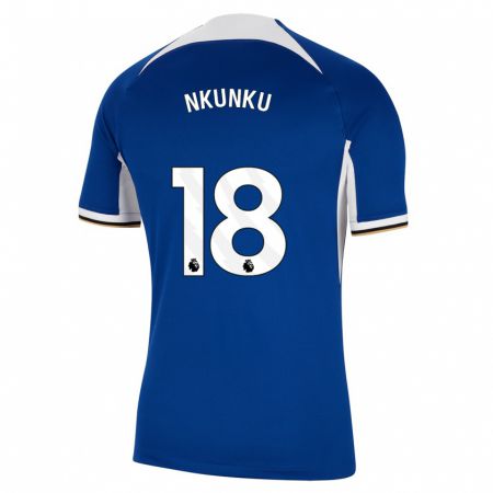 Kandiny Niño Camiseta Christopher Nkunku #18 Azul 1ª Equipación 2023/24 La Camisa Chile