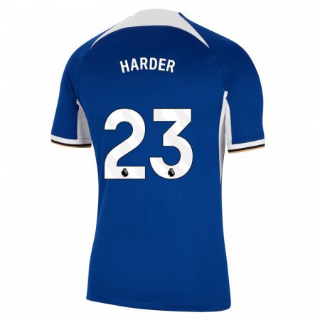 Kandiny Niño Camiseta Pernille Harder #23 Azul 1ª Equipación 2023/24 La Camisa Chile