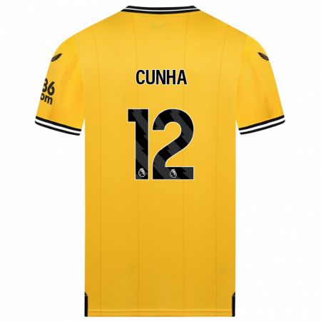 Kandiny Niño Camiseta Matheus Cunha #12 Amarillo 1ª Equipación 2023/24 La Camisa Chile