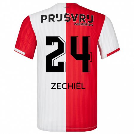 Kandiny Niño Camiseta Gjivai Zechiël #24 Rojo Blanco 1ª Equipación 2023/24 La Camisa Chile