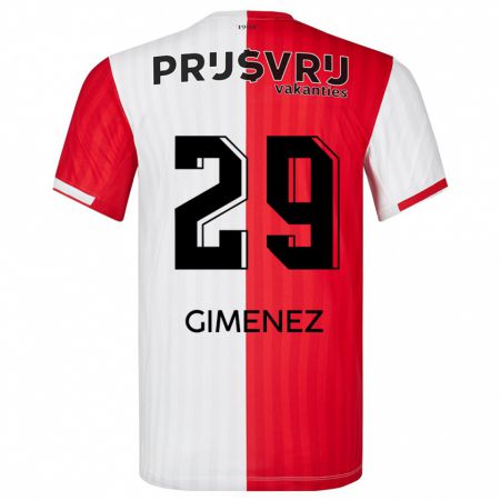 Kandiny Niño Camiseta Santiago Gimenez #29 Rojo Blanco 1ª Equipación 2023/24 La Camisa Chile