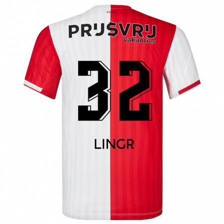 Kandiny Niño Camiseta Ondrej Lingr #32 Rojo Blanco 1ª Equipación 2023/24 La Camisa Chile