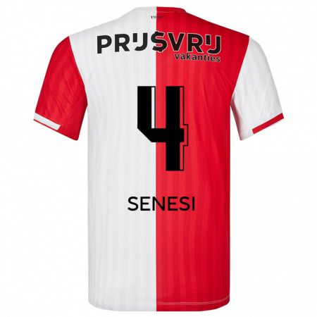 Kandiny Niño Camiseta Marcos Senesi #4 Rojo Blanco 1ª Equipación 2023/24 La Camisa Chile