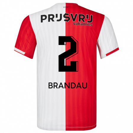Kandiny Niño Camiseta Justine Brandau #2 Rojo Blanco 1ª Equipación 2023/24 La Camisa Chile