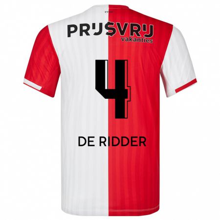 Kandiny Niño Camiseta Robine De Ridder #4 Rojo Blanco 1ª Equipación 2023/24 La Camisa Chile