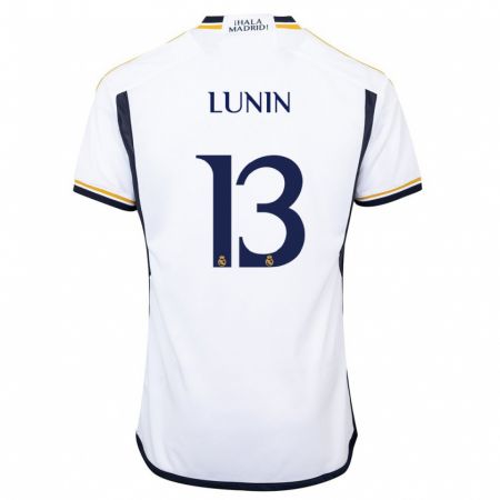 Kandiny Niño Camiseta Andriy Lunin #13 Blanco 1ª Equipación 2023/24 La Camisa Chile