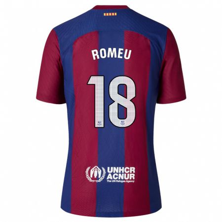 Kandiny Niño Camiseta Oriol Romeu #18 Rojo Azul 1ª Equipación 2023/24 La Camisa Chile