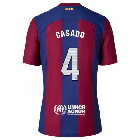 Kandiny Niño Camiseta Marc Casadó #4 Rojo Azul 1ª Equipación 2023/24 La Camisa Chile