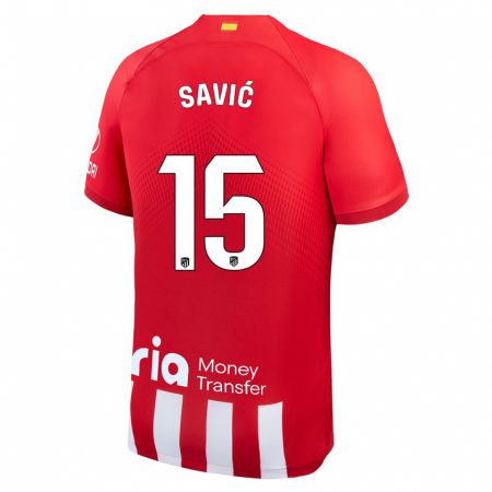 Kandiny Niño Camiseta Stefan Savic #15 Rojo Blanco 1ª Equipación 2023/24 La Camisa Chile