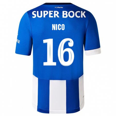 Kandiny Niño Camiseta Nico González #16 Azul Blanco 1ª Equipación 2023/24 La Camisa Chile