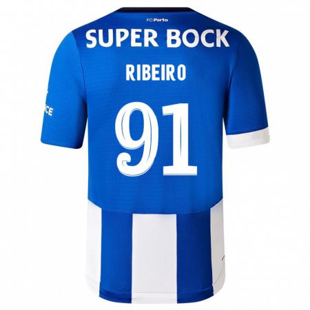 Kandiny Niño Camiseta Gonçalo Ribeiro #91 Azul Blanco 1ª Equipación 2023/24 La Camisa Chile