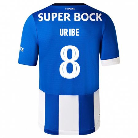 Kandiny Niño Camiseta Mateus Uribe #8 Azul Blanco 1ª Equipación 2023/24 La Camisa Chile