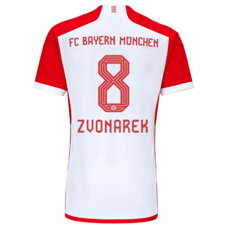 Kandiny Niño Camiseta Lovro Zvonarek #8 Rojo Blanco 1ª Equipación 2023/24 La Camisa Chile