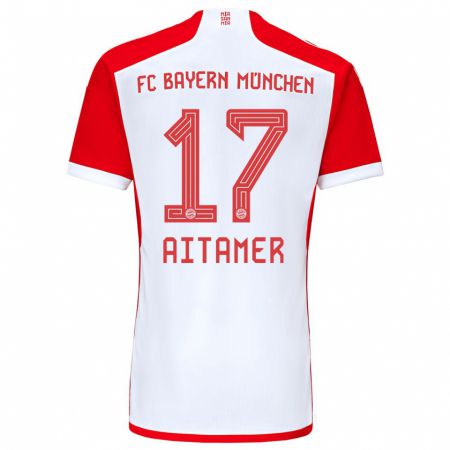 Kandiny Niño Camiseta Younes Aitamer #17 Rojo Blanco 1ª Equipación 2023/24 La Camisa Chile