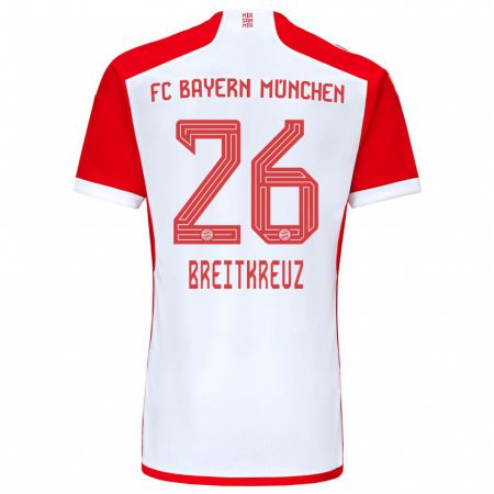 Kandiny Niño Camiseta Steve Breitkreuz #26 Rojo Blanco 1ª Equipación 2023/24 La Camisa Chile