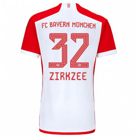 Kandiny Niño Camiseta Joshua Zirkzee #32 Rojo Blanco 1ª Equipación 2023/24 La Camisa Chile