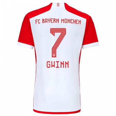 Kandiny Niño Camiseta Giulia Gwinn #7 Rojo Blanco 1ª Equipación 2023/24 La Camisa Chile