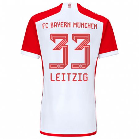 Kandiny Niño Camiseta Janina Leitzig #33 Rojo Blanco 1ª Equipación 2023/24 La Camisa Chile