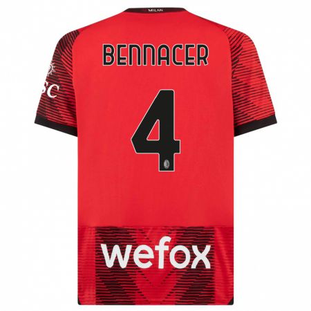 Kandiny Niño Camiseta Ismaël Bennacer #4 Negro Rojo 1ª Equipación 2023/24 La Camisa Chile