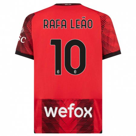 Kandiny Niño Camiseta Rafael Leão #10 Negro Rojo 1ª Equipación 2023/24 La Camisa Chile