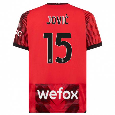 Kandiny Niño Camiseta Luka Jovic #15 Negro Rojo 1ª Equipación 2023/24 La Camisa Chile